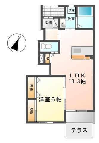 UN JOUR C(1LDK/1階)の間取り写真