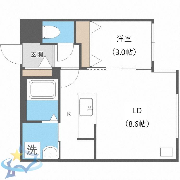 GRAND ONE SAPPORO(1LDK/4階)の間取り写真
