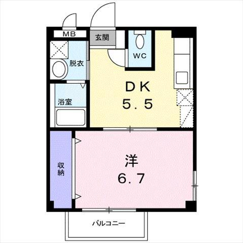 グリーンヒル光1(1DK/2階)の間取り写真