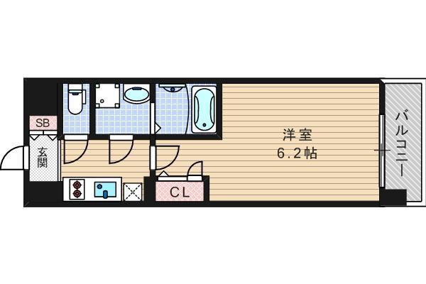 エスリード谷町6丁目レジデンス(1K/4階)の間取り写真