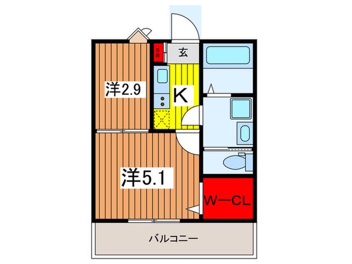 LEBEN浦和鈴谷(2K/1階)の間取り写真
