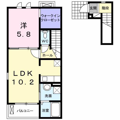 エクセレントロジェA(1LDK/2階)の間取り写真