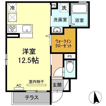 エスポワール春若(ワンルーム/1階)の間取り写真
