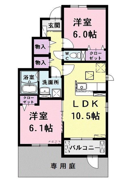 ハーベストガーデンI(2LDK/1階)の間取り写真