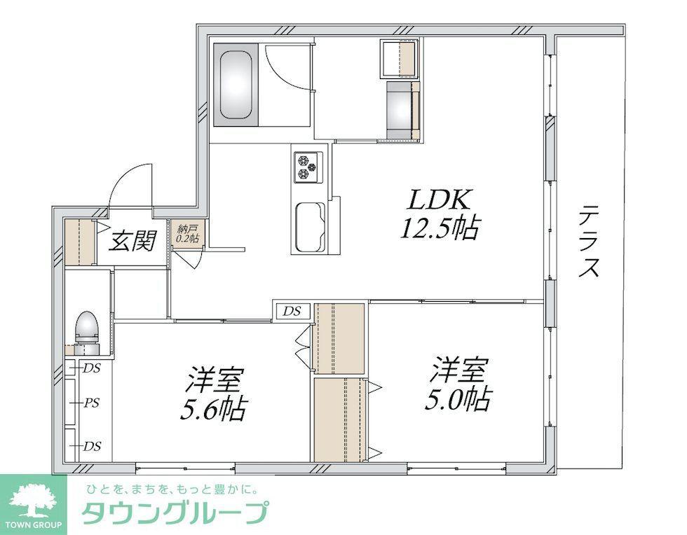 新石川1丁目メゾン東棟(2LDK/1階)の間取り写真