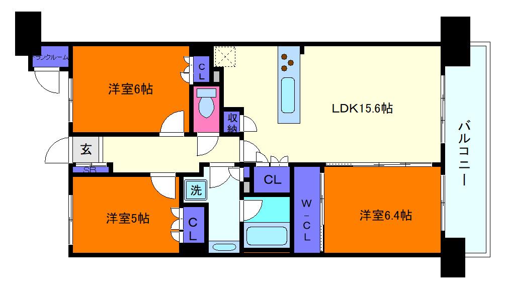 六甲アイランドCITY W7RESIDENCE 12番館(3LDK/4階)の間取り写真