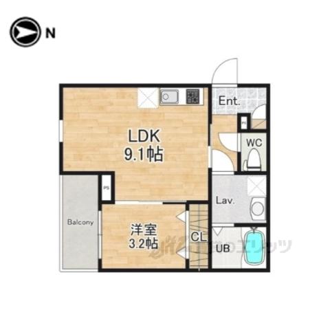 ジーメゾン大和郡山カシータ(1LDK/1階)の間取り写真