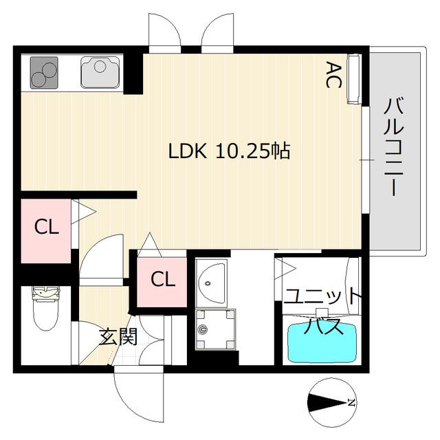 アムール舟橋北町(ワンルーム/1階)の間取り写真