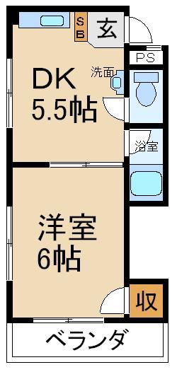 横山ハイツ(1DK/2階)の間取り写真