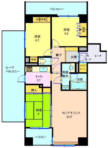 サーパス新和(3LDK/4階)の間取り写真