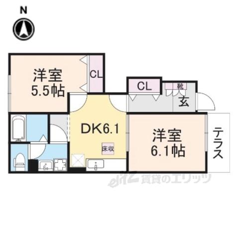 メイプルリーフⅡ(2DK/1階)の間取り写真