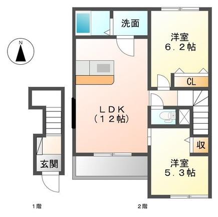 STELLINA(2LDK/2階)の間取り写真