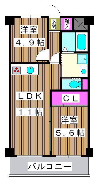 エクロール蓮根(2LDK/5階)の間取り写真