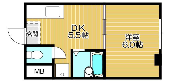ペントハウス馬場町(1DK/5階)の間取り写真