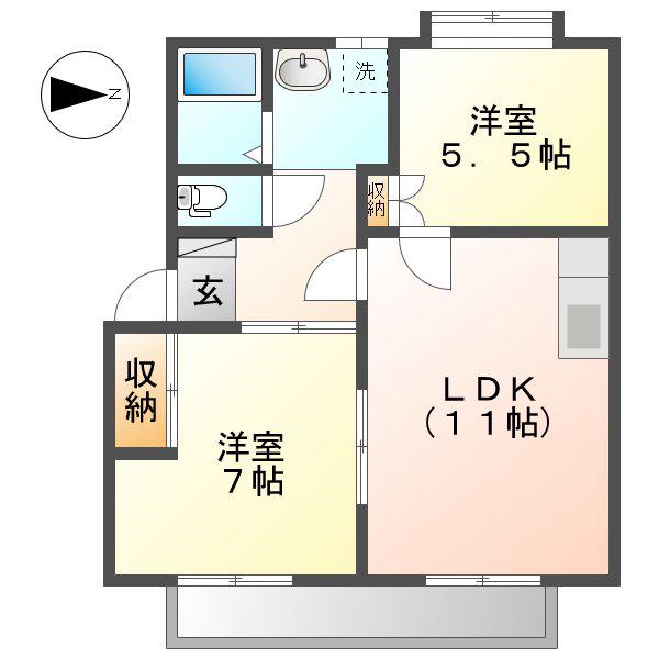 中山コーポⅠ(2LDK/2階)の間取り写真