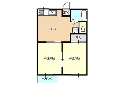 フォーブル萩原B(2DK/2階)の間取り写真