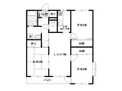 パークサイドかい(3LDK/2階)の間取り写真
