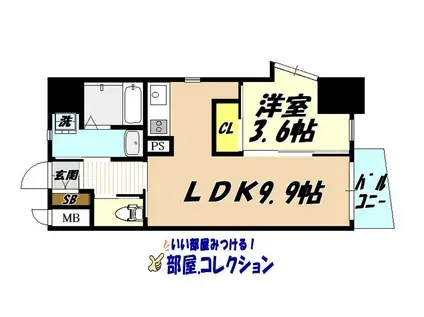 MGA城内(1LDK/3階)の間取り写真