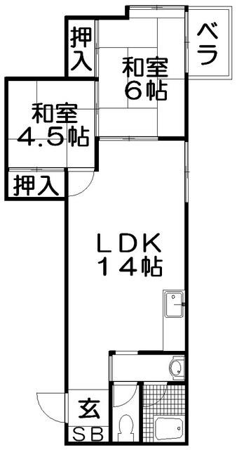 ヴィラアロー(2LDK/2階)の間取り写真