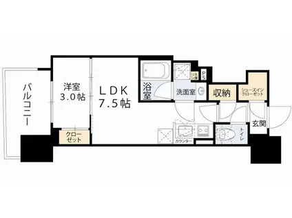 コンフォリア・リヴ本町ウエストQ(1DK/17階)の間取り写真