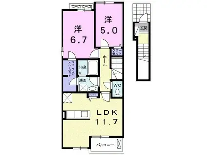 サンモールYOU(2LDK/2階)の間取り写真