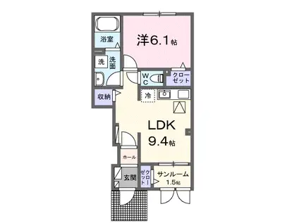 ボヌール・シュテレII(1LDK/1階)の間取り写真