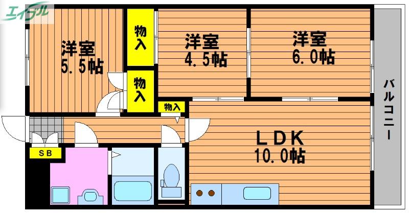 ネクスト倉田 東館(3LDK/7階)の間取り写真