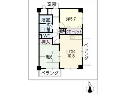 パークヒルズマンション(2LDK/4階)の間取り写真