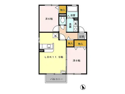 ロイヤルガーデン沢村F棟(2LDK/1階)の間取り写真