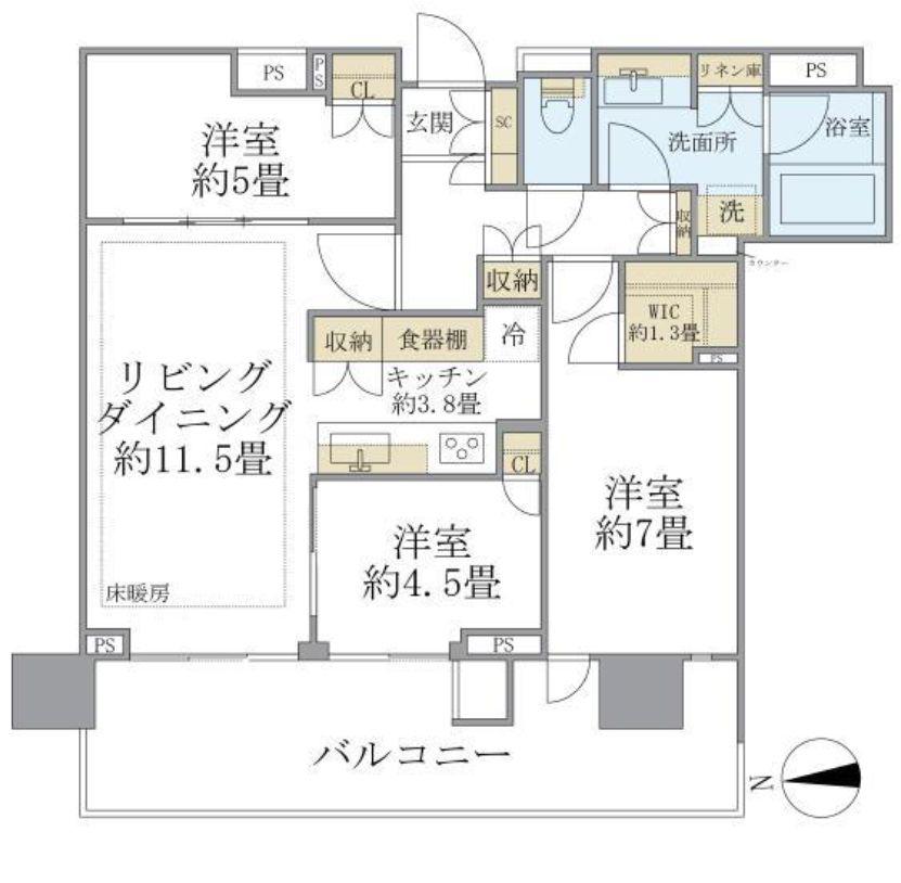 HARUMI FLAG PARK VILLAGE T棟(3LDK/26階)の間取り写真