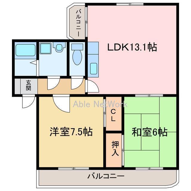 メゾン一忠(2LDK/1階)の間取り写真