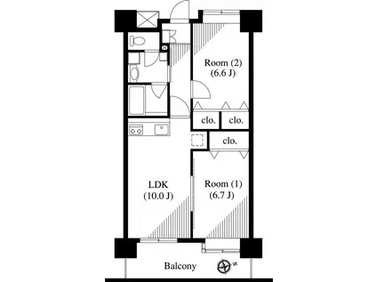 タケノヤハイツ錦町(2LDK/9階)の間取り写真