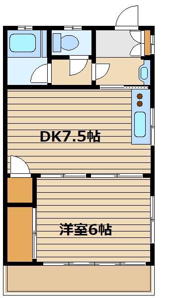 第2平和荘(1DK/2階)の間取り写真