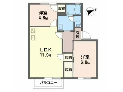 ハイライズホームB棟(2LDK/2階)の間取り写真