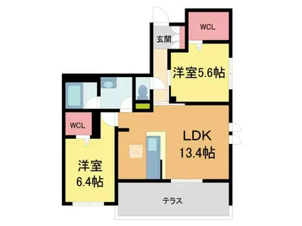 SHAMAISON GREENAGE 日野町(2LDK/1階)の間取り写真