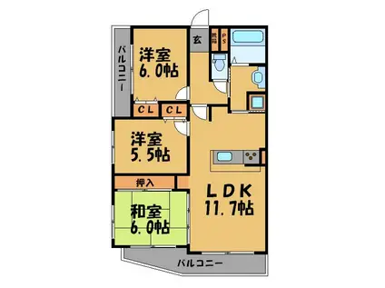 セントポリア桜坂(3LDK/3階)の間取り写真
