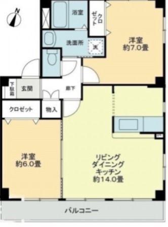 フォブール世俵B棟(2LDK/3階)の間取り写真