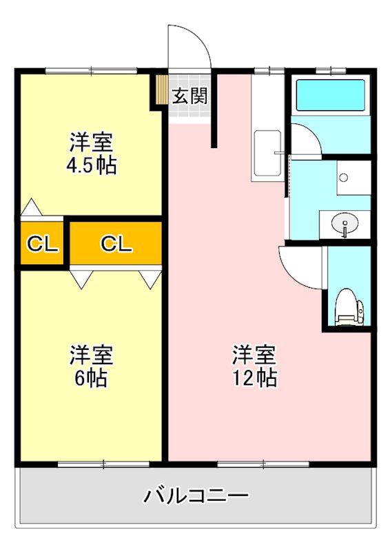 サンハイツ B棟(2LDK/1階)の間取り写真