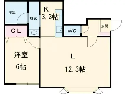 JR宗谷本線 士別駅 徒歩6分 2階建 築19年(1LDK/1階)の間取り写真