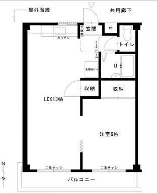 王子ハイツA(1LDK/2階)の間取り写真