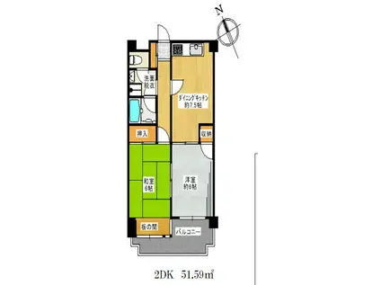 パレドール・イースト(2DK/3階)の間取り写真