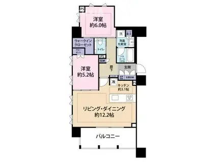 アトラス麻布十番(2LDK/3階)の間取り写真