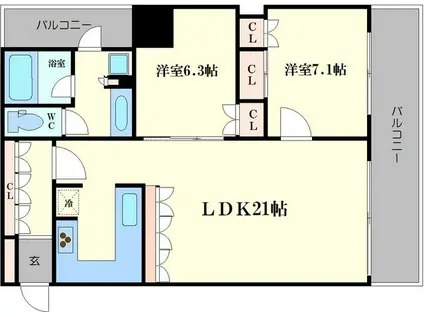 リーガルタワー大阪(2LDK/10階)の間取り写真