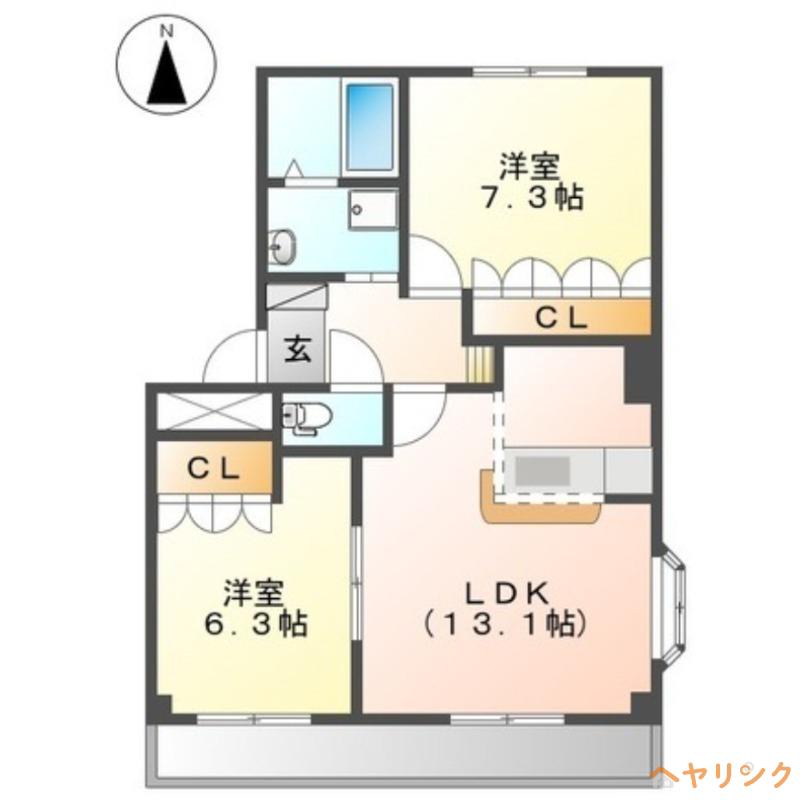 ノイ・ブルク(2LDK/2階)の間取り写真