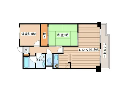 グランパークス八乙女(2LDK/2階)の間取り写真