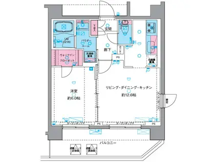 GENOVIA南千住VISKYGARDEN(1LDK/6階)の間取り写真