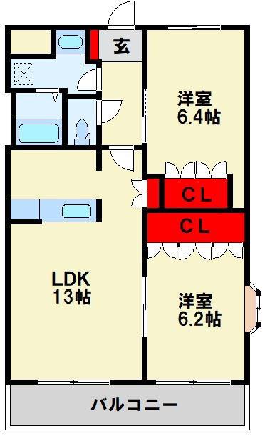 パルティール新入 II(2LDK/2階)の間取り写真