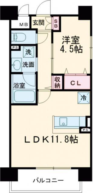 イーストERN WELLS(1LDK/1階)の間取り写真