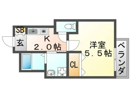 カルム吹田(1K/2階)の間取り写真