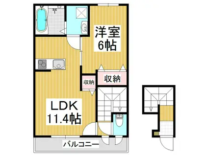 ラッキーリバー(1LDK/2階)の間取り写真